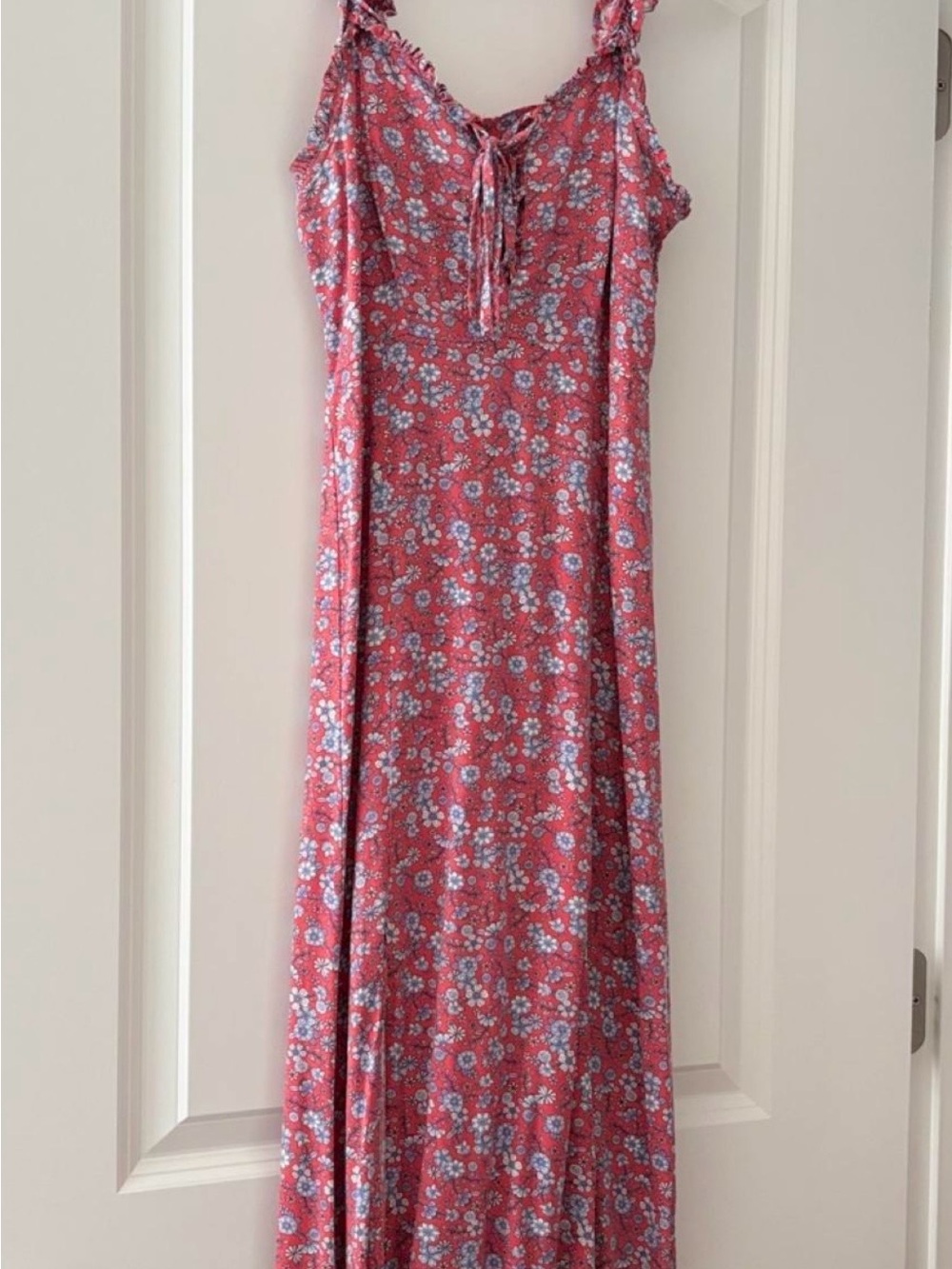 Floral Tie-Front Pink Maxi Dress